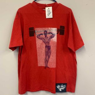 red shirt muscle man graphic